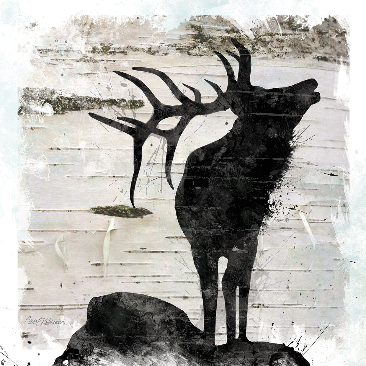 Birchbark Elk by Carol Robinson - best quality handcrafted wall art work on large canvas & framed canvas prints