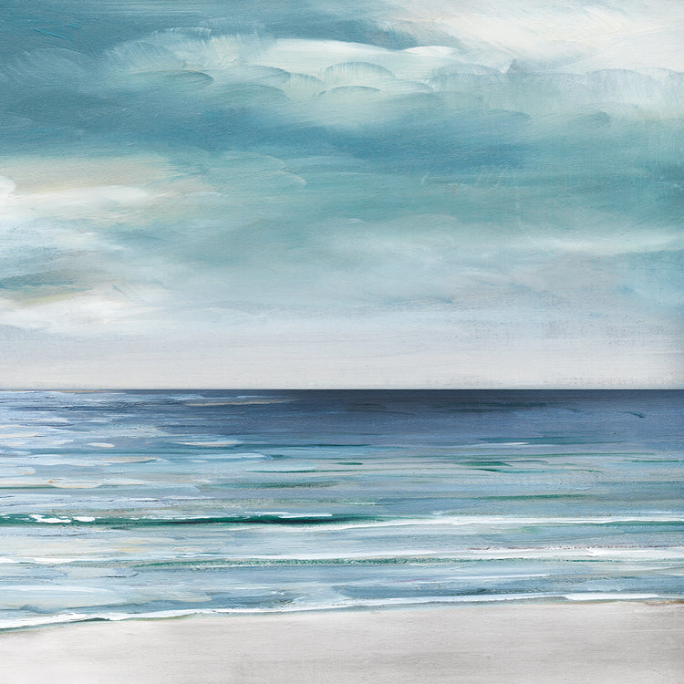 Blue Silver Shore II by Sally Swatland a beautiful coastal seascape landscape painting printed on canvas or framed canvas