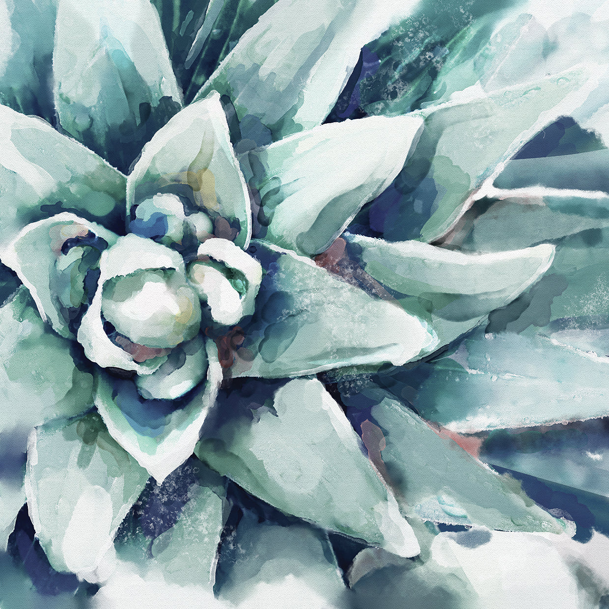 Watercolor Succulent Bloom Square Blue