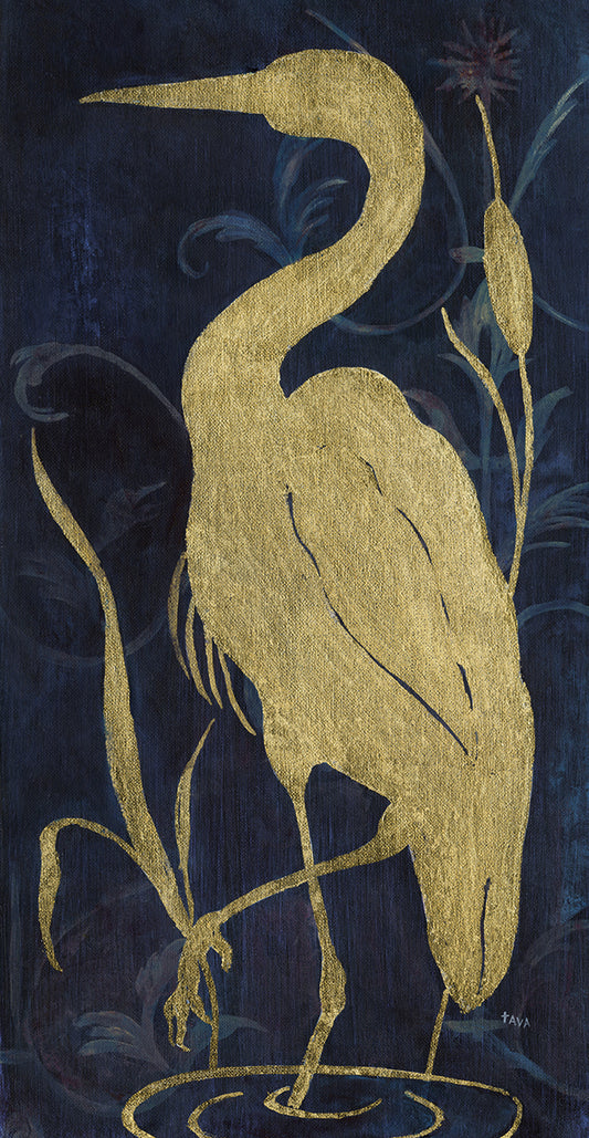 Egret on Indigo II Canvas Art