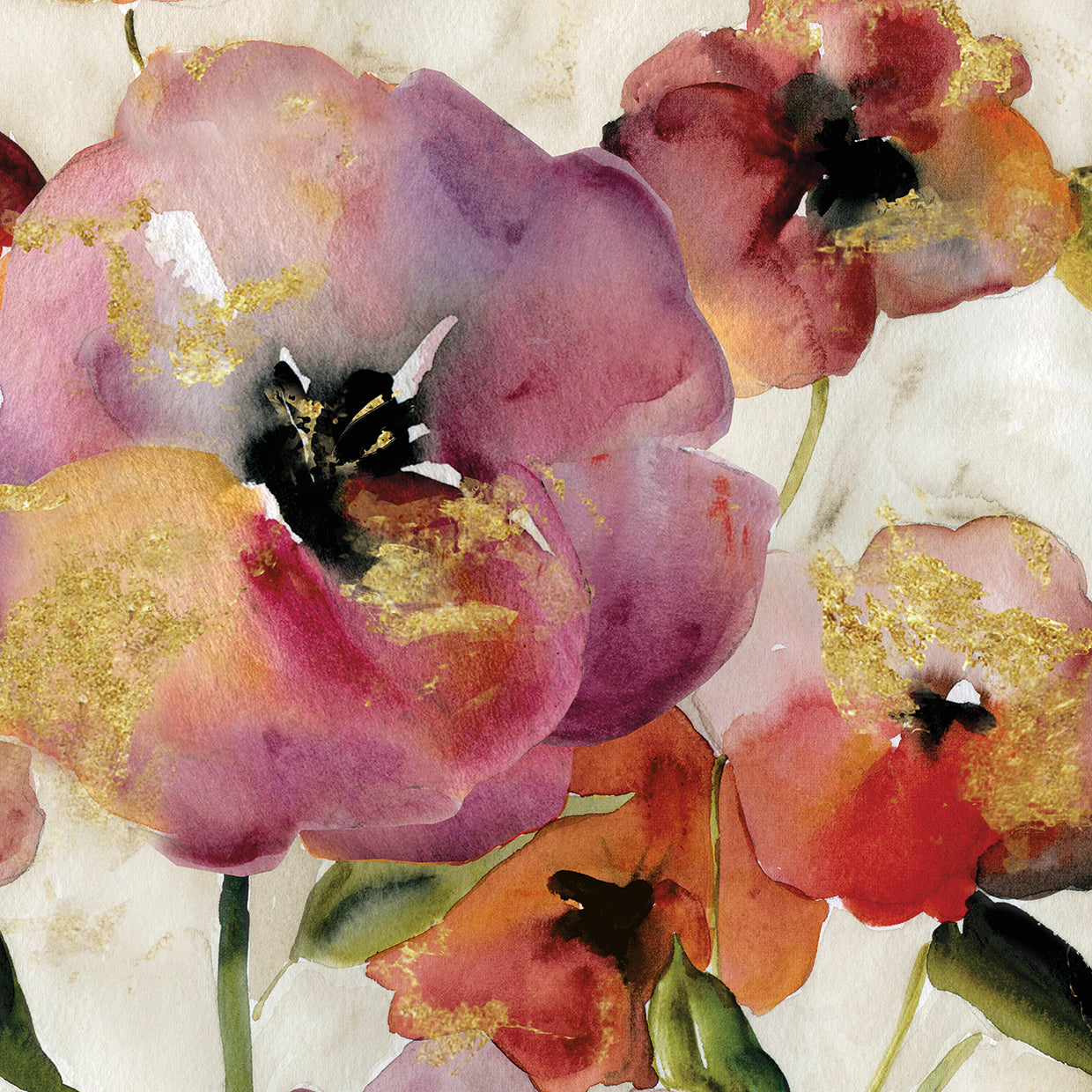 Gold Poppy Punch I Square by Carol Robinson - museum quality wall art work on large canvas & framed canvas prints