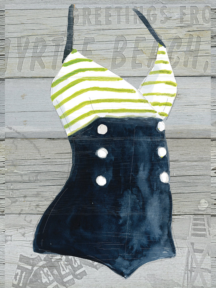 Vintage Swimwear I on Wood by Carol Robinson - top quality wall art work on large canvas & framed canvas prints