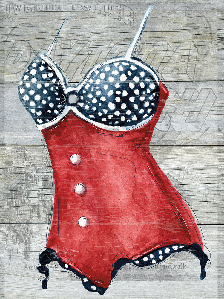 Vintage Swimwear II on Wood by Carol Robinson - best quality handcrafted wall art work on large canvas & framed canvas prints