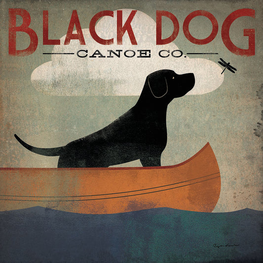 Black Dog Canoe Canvas Art