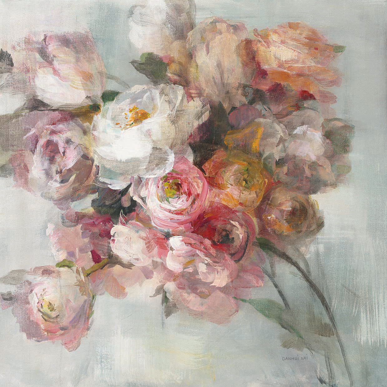 Blush Bouquet by Danhui Nai - highest quality handcrafted wall art work on large canvas & framed canvas prints