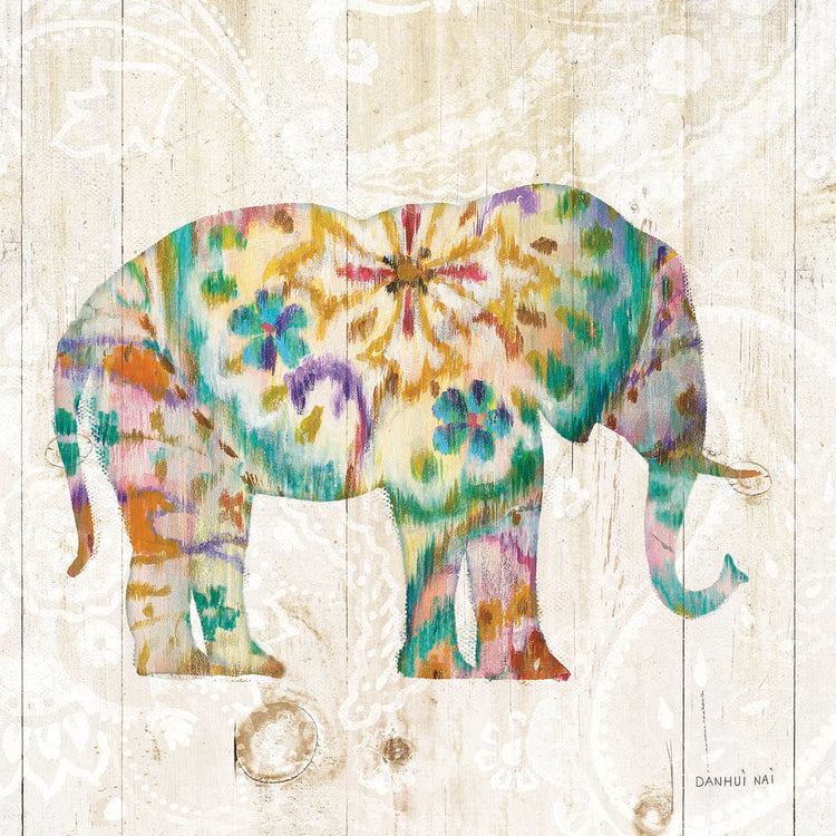 Boho Paisley Elephant I by Danhui Nai - handcrafted wall art work on large canvas & framed canvas prints, made to order