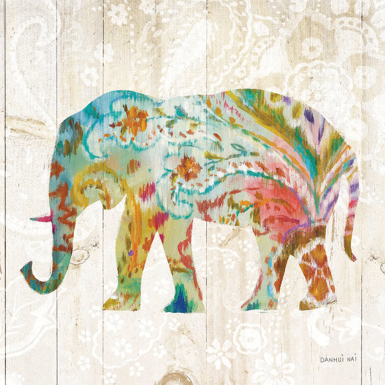 Boho Paisley Elephant II by Danhui Nai - larger sizes handcrafted wall art work on large canvas & framed canvas prints