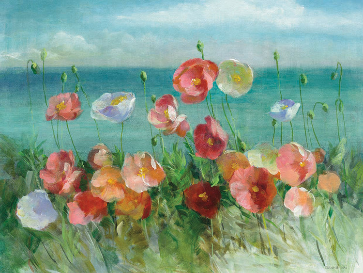 Coastal Poppies by Danhui Nai - top quality wall art work on large canvas & framed canvas prints