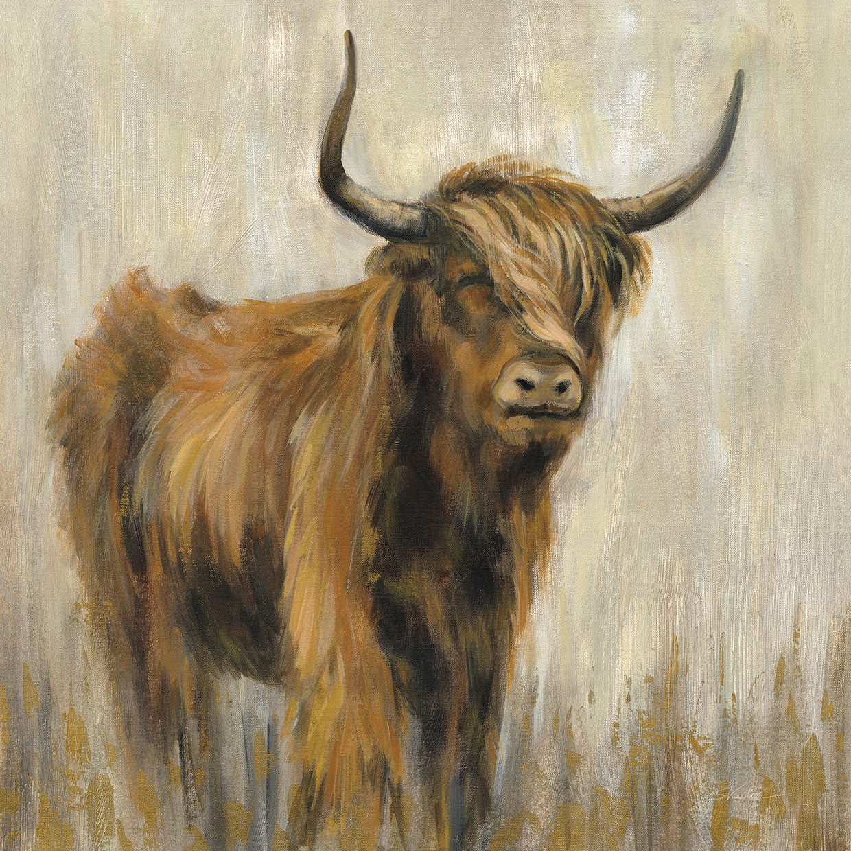 Highland Mountain Cow by Silvia Vassileva - larger sizes handcrafted wall art work on large canvas & framed canvas prints