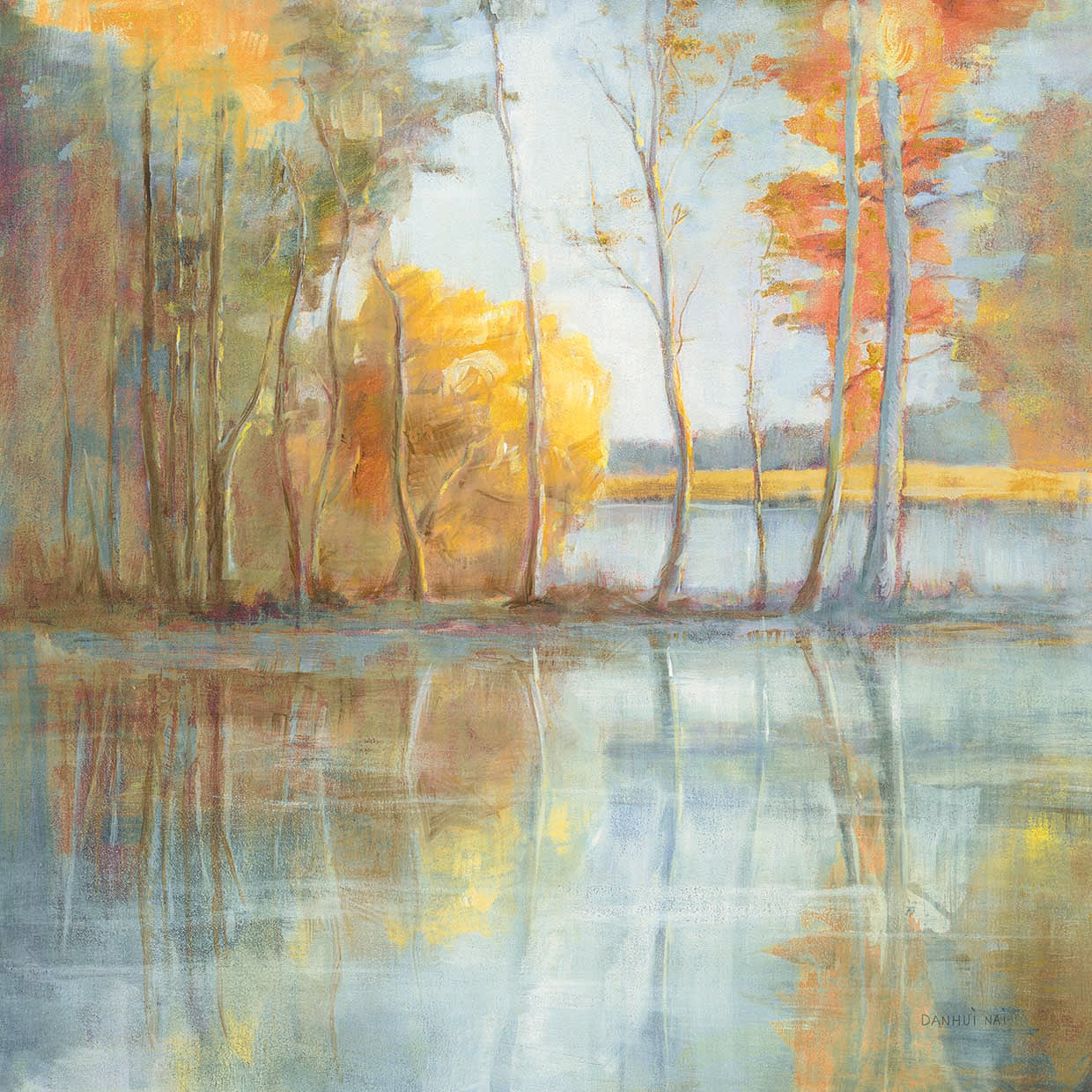 Lakeside Reflection by Danhui Nai - larger sizes handcrafted wall art work on large canvas & framed canvas prints