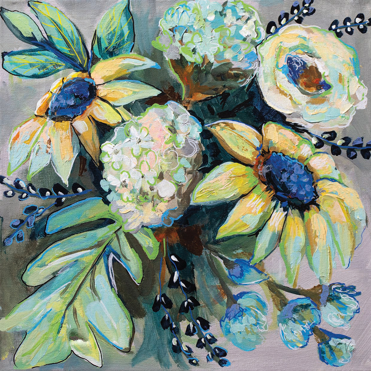 Sage and Sunflowers II by Jeanette Vertentes - lowest price wall art work on large canvas & framed canvas prints