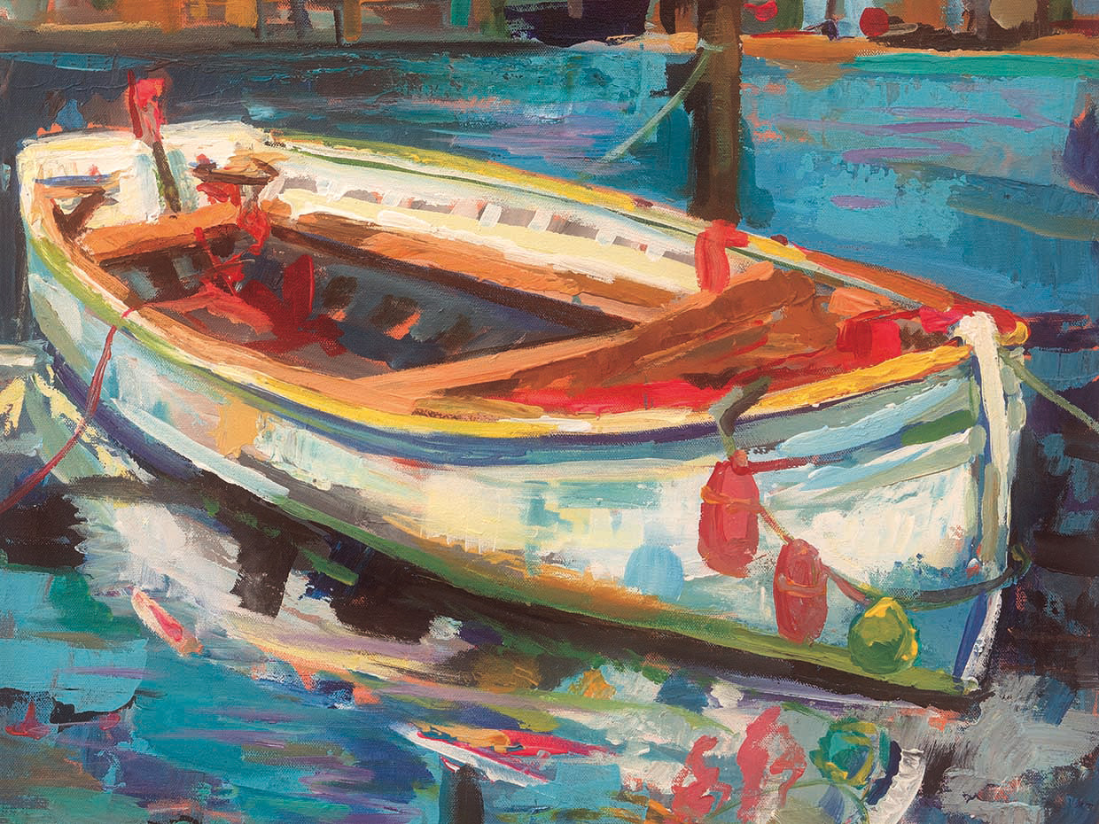 Solo Boat by Jeanette Vertentes - larger sizes handcrafted wall art work on large canvas & framed canvas prints