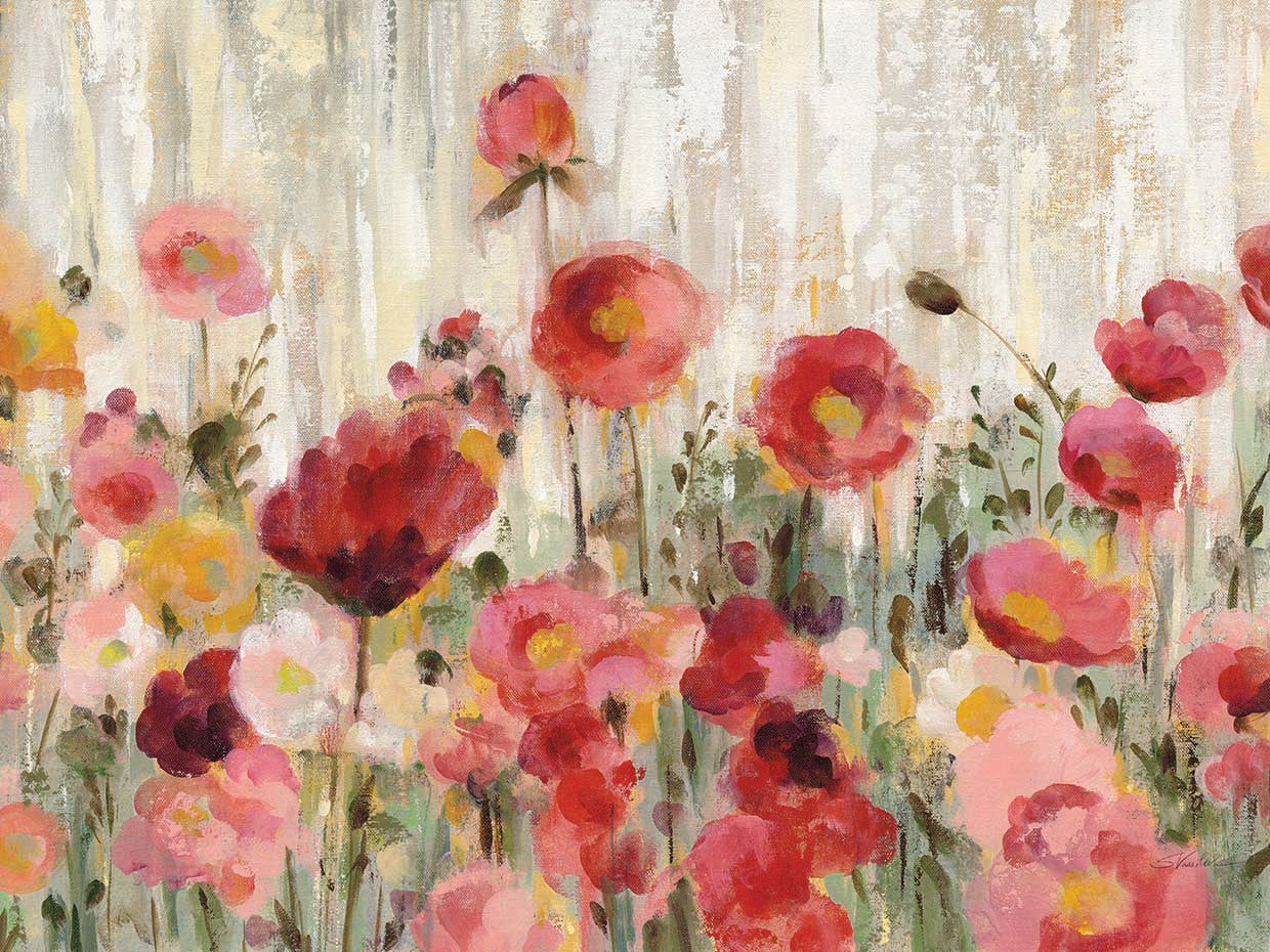 Sprinkled Flowers Crop by Silvia Vassileva is a colorful and painterly floral painting printed on canvas or framed canvas