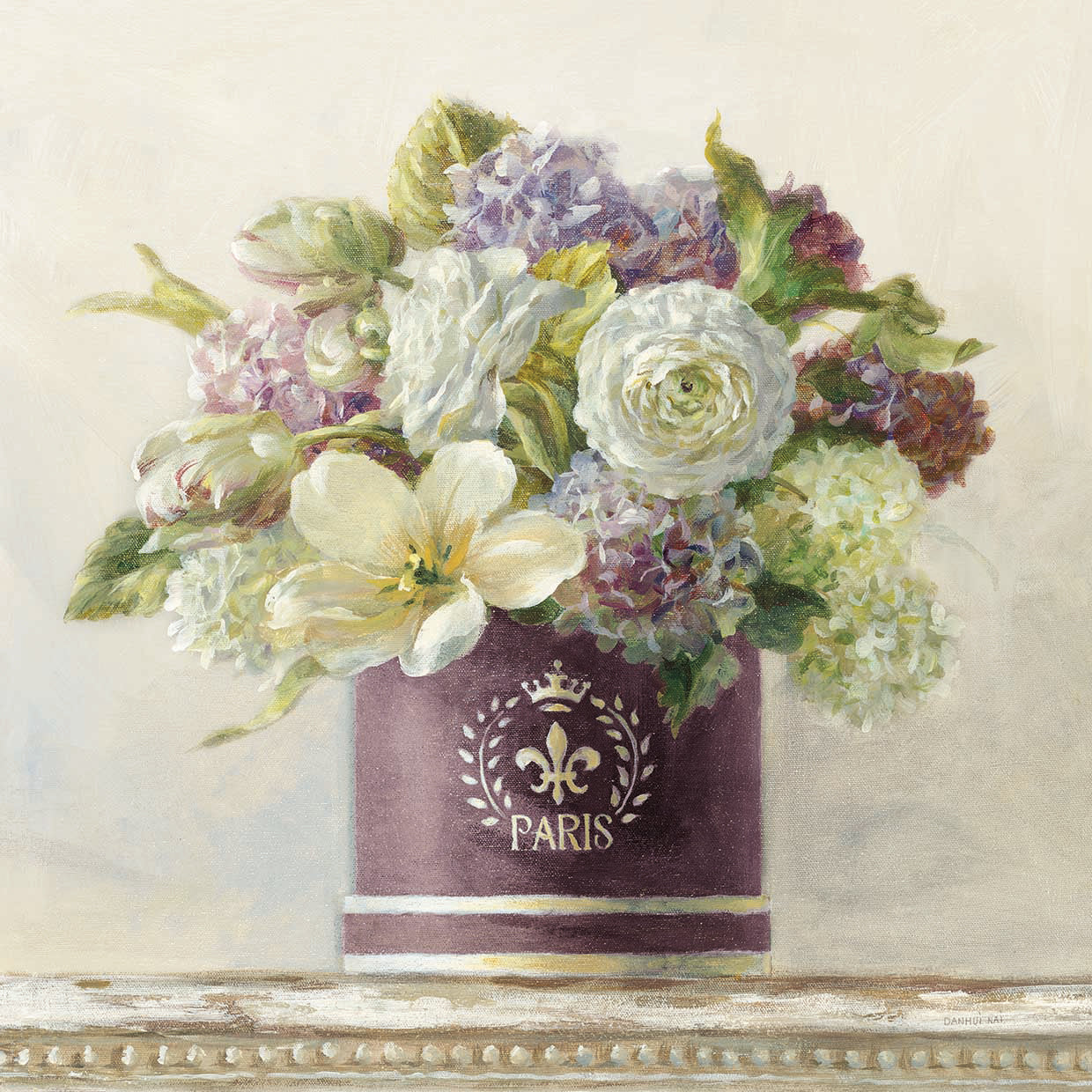 Tulips in Aubergine Hatbox by Danhui Nai - best quality handcrafted wall art work on large canvas & framed canvas prints