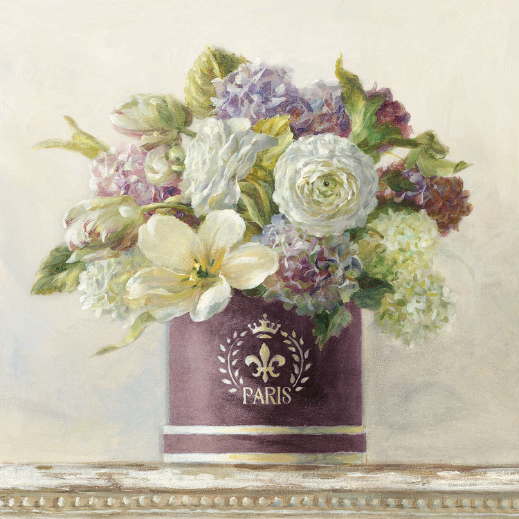 Tulips in Aubergine Hatbox by Danhui Nai - best quality handcrafted wall art work on large canvas & framed canvas prints