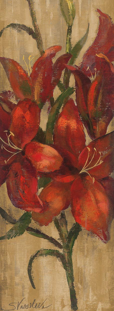 Vivid Red Lily on Gold by Silvia Vassileva - highest quality handcrafted wall art work on large canvas & framed canvas prints