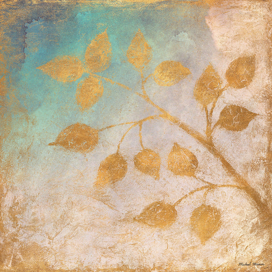 Gold Leaves on Blues II Canvas Print