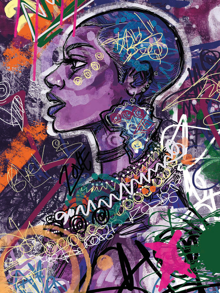 Black is Love by Justin Copeland is a contemporary African inspired female portrait painting printed on canvas or framed canvas