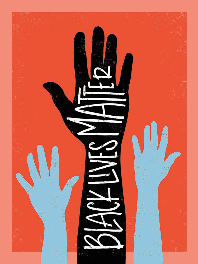 Black Lives Matter - Hands by Emily Rasmussen is a multicultural typography poster printed on canvas or framed canvas