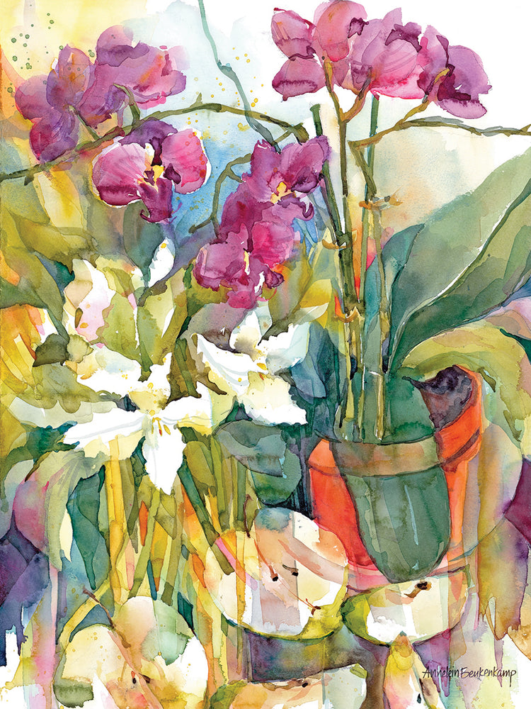 Apples & Orchids, by Annelein Beukenkamp  - handcrafted wall art work on large canvas & framed canvas prints, made to order