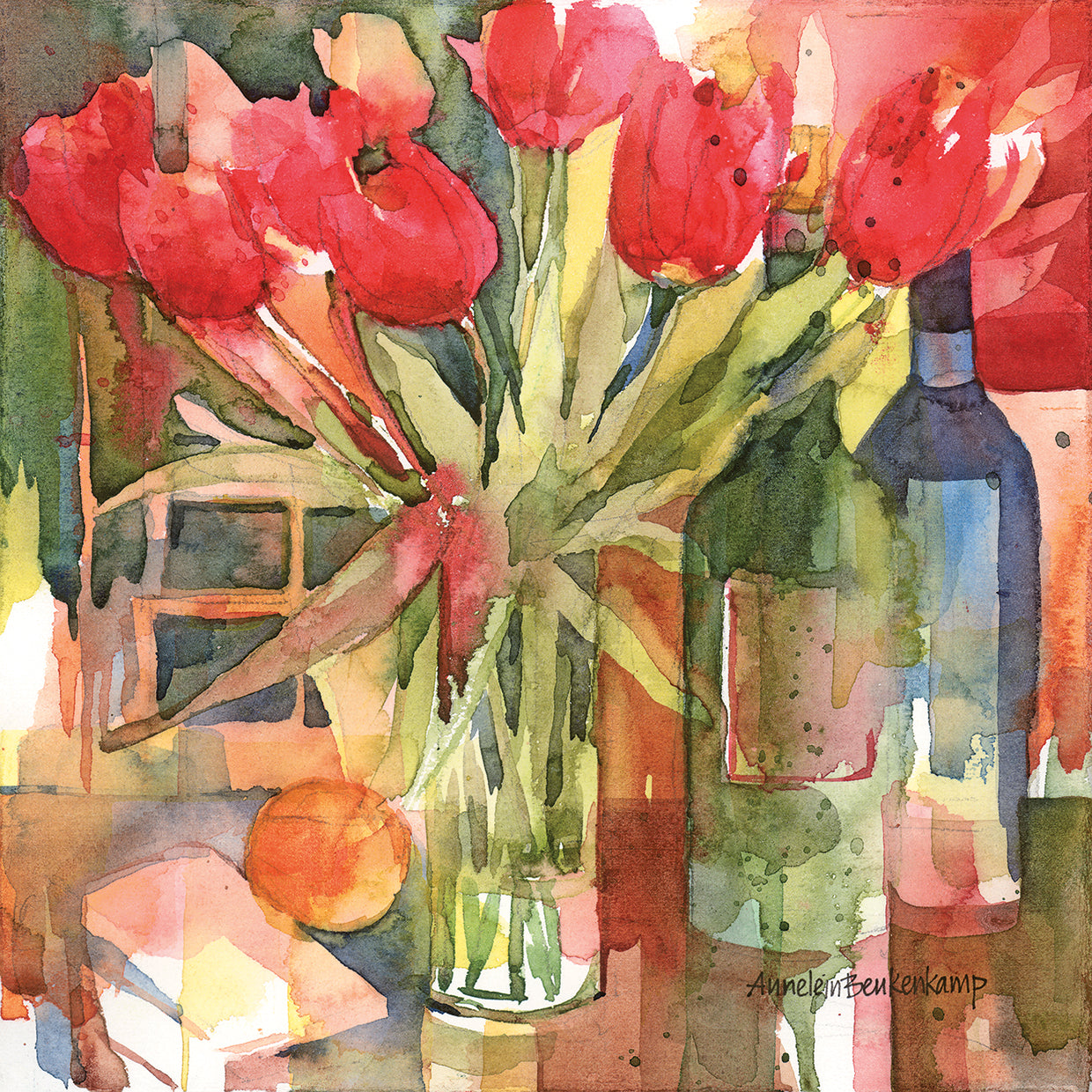 Bottles & Blooms by Annelein Beukenkamp  - top quality wall art work on large canvas & framed canvas prints