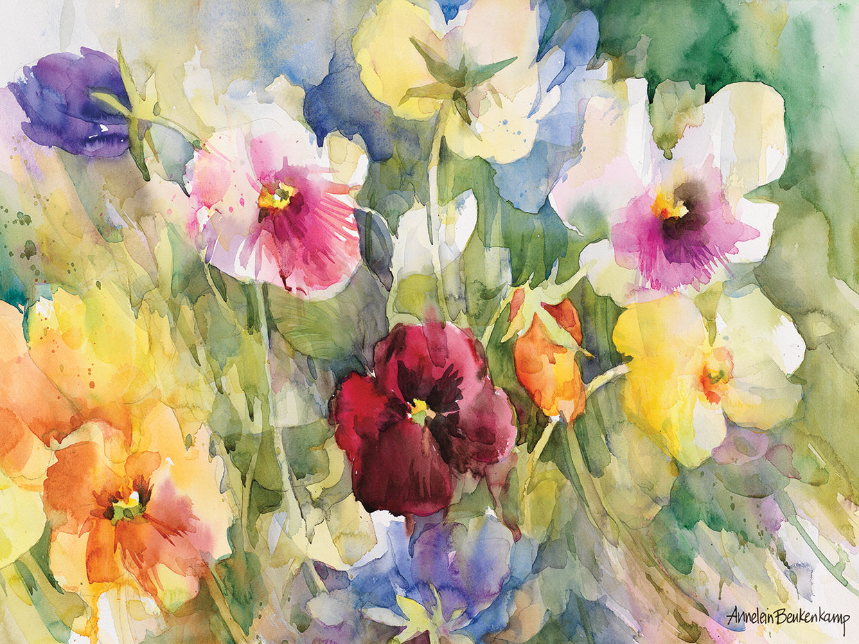 Pansies Posing by Annelein Beukenkamp  - best quality handcrafted wall art work on large canvas & framed canvas prints