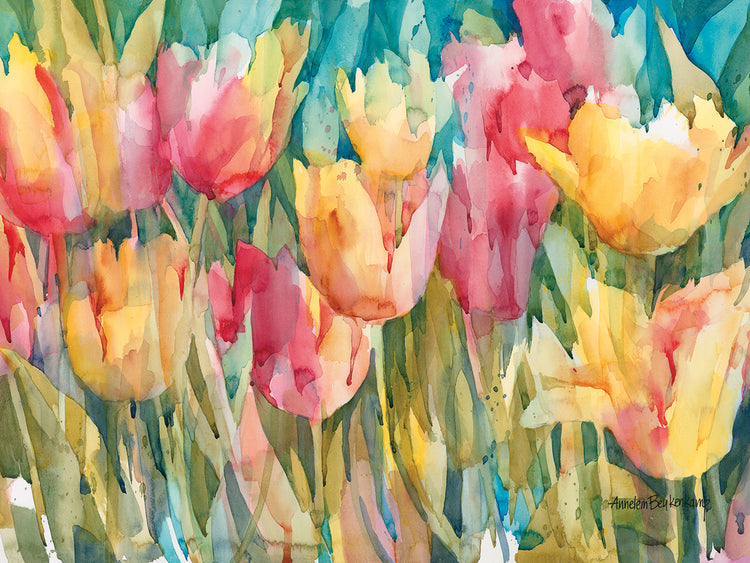 Pastel Tulips by Annelein Beukenkamp  - handcrafted wall art work on large canvas & framed canvas prints, made to order