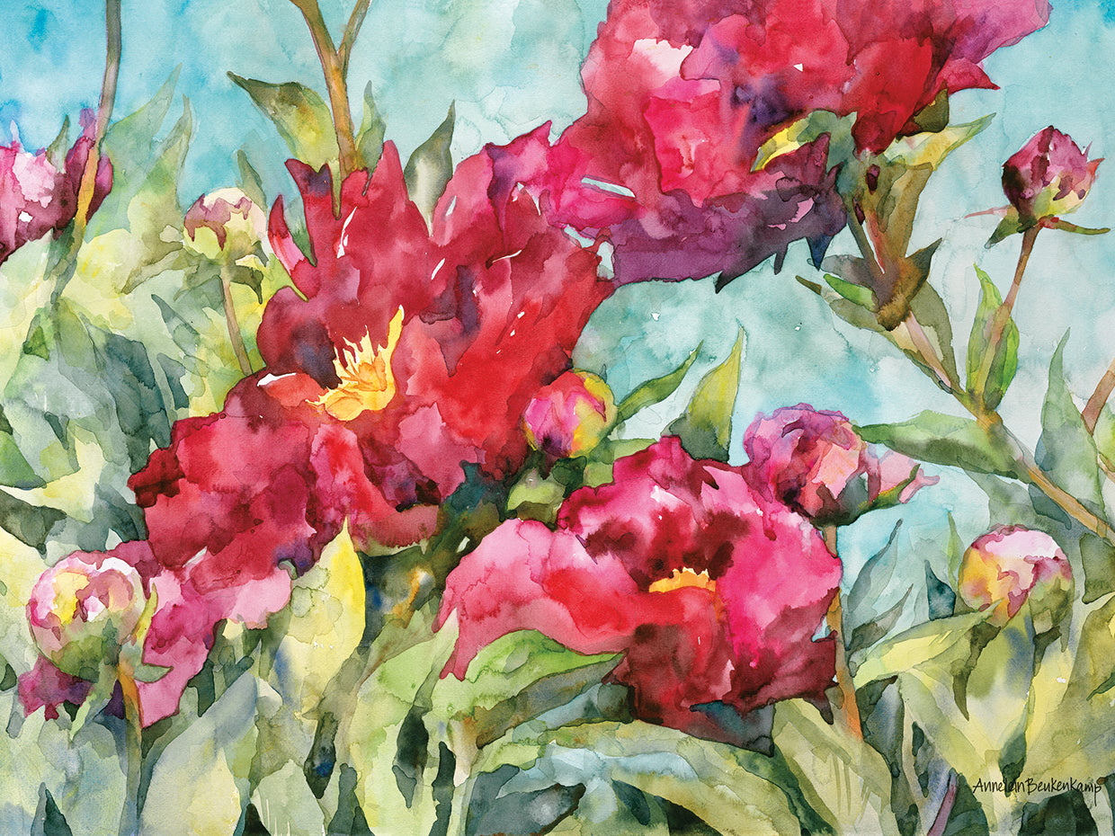 Peony Paradise by Annelein Beukenkamp  - museum quality wall art work on large canvas & framed canvas prints