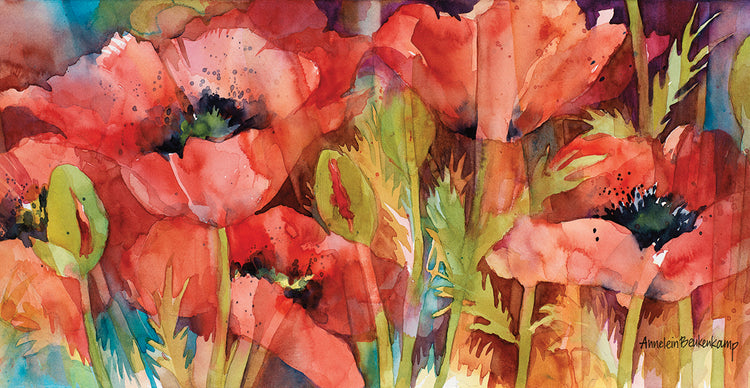 Petals On Parade by Annelein Beukenkamp  - larger sizes handcrafted wall art work on large canvas & framed canvas prints