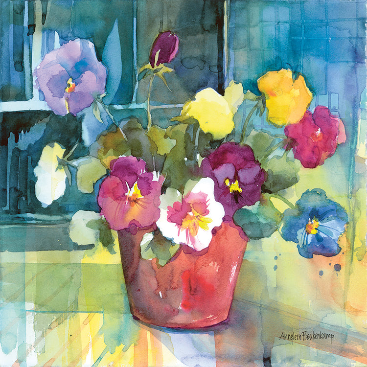 Potted Pansies by Annelein Beukenkamp  - top quality wall art work on large canvas & framed canvas prints