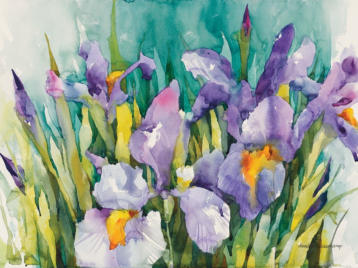 Purple Irises by Annelein Beukenkamp  - lowest price wall art work on large canvas & framed canvas prints