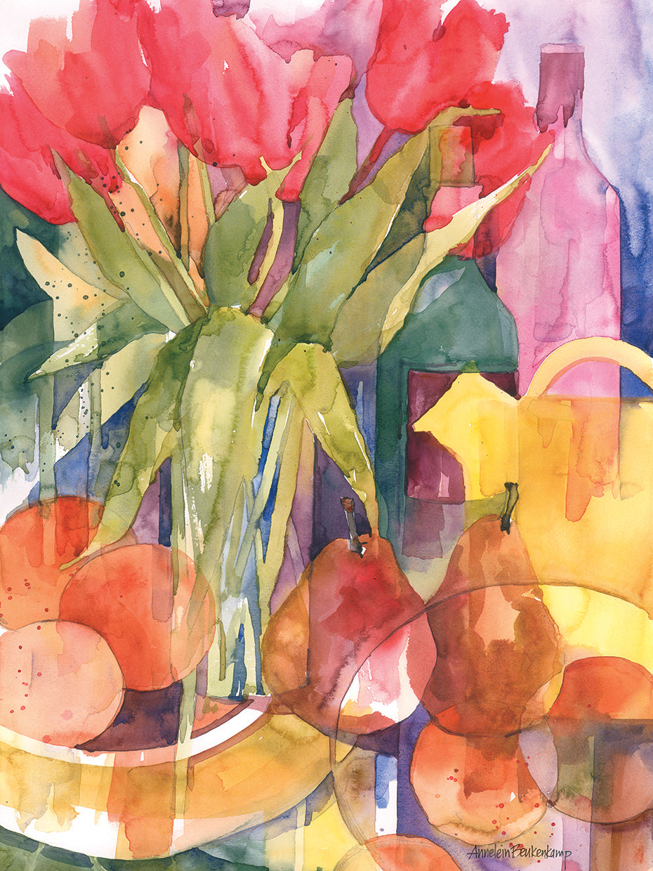 Tabletop Tulips by Annelein Beukenkamp  - handcrafted wall art work on large canvas & framed canvas prints, made to order