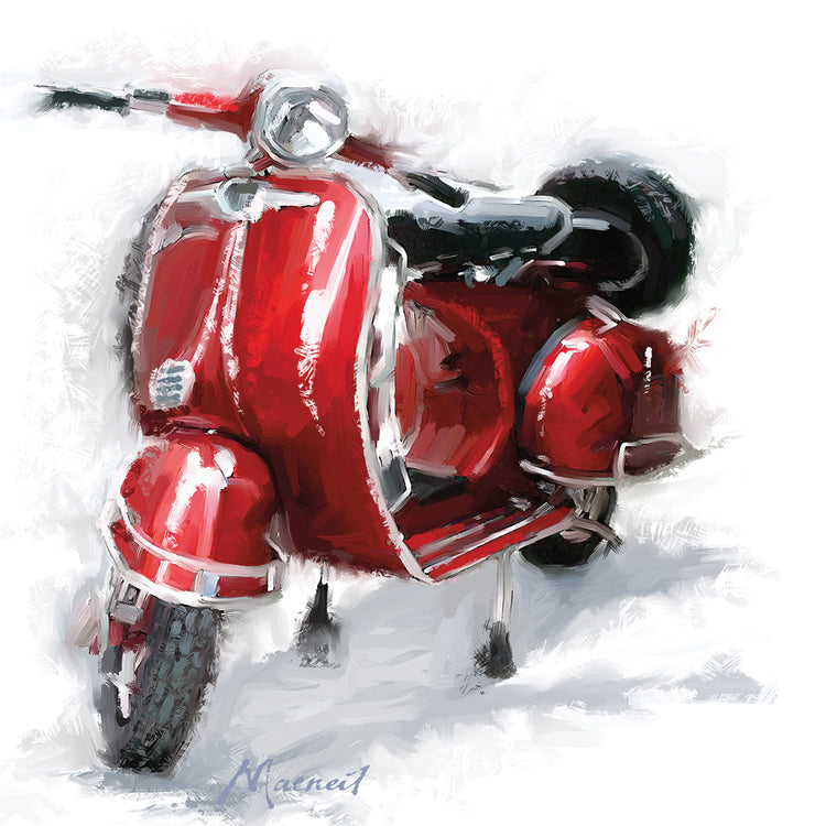 Red Scooter by The Macneil Studio  - larger sizes handcrafted wall art work on large canvas & framed canvas prints