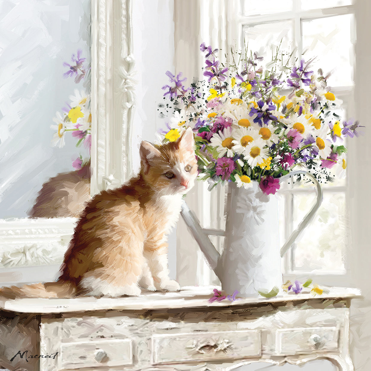 Kitten On Window Sil by The Macneil Studio  - larger sizes handcrafted wall art work on large canvas & framed canvas prints