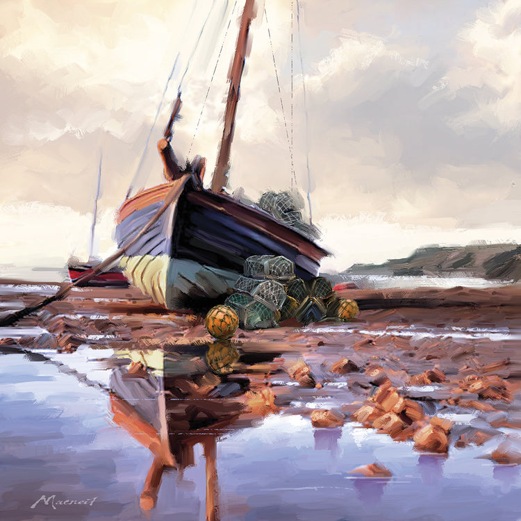 Lobster Pots On The Shore by The Macneil Studio  - handcrafted wall art work on large canvas & framed canvas prints, made to order