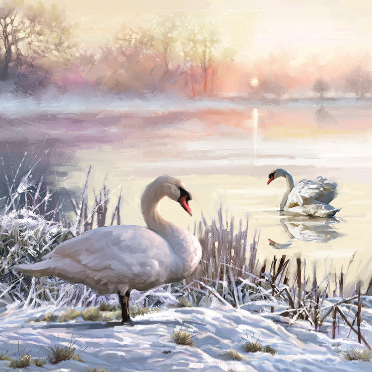 Winter Swans by The Macneil Studio  - larger sizes handcrafted wall art work on large canvas & framed canvas prints