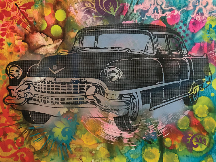 55 Cadillac by Dean Russo  - larger sizes handcrafted wall art work on large canvas & framed canvas prints