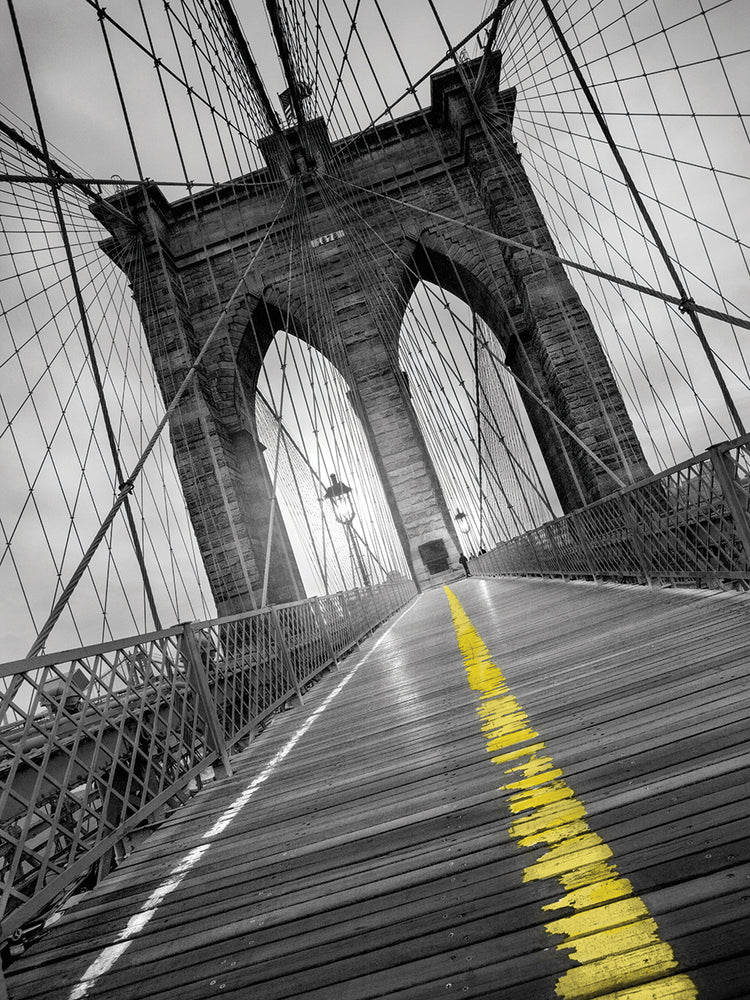 Brooklyn Bridge - Pop by Moises Levy is a black and white architecture fine art photograph printed on canvas or framed canvas