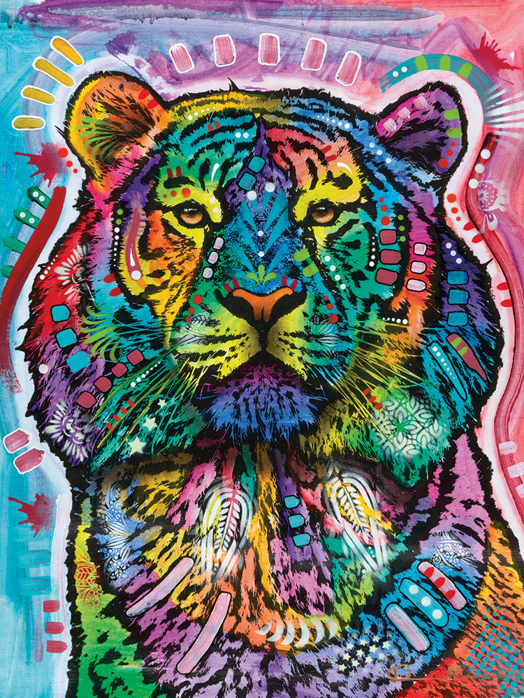 Curious Tiger by Dean Russo  - handcrafted wall art work on large canvas & framed canvas prints, made to order