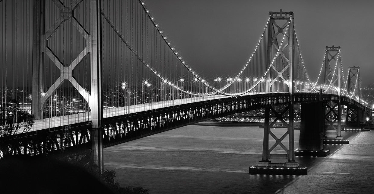 Oakland Bridge 2 BW by Moises Levy  - larger sizes handcrafted wall art work on large canvas & framed canvas prints