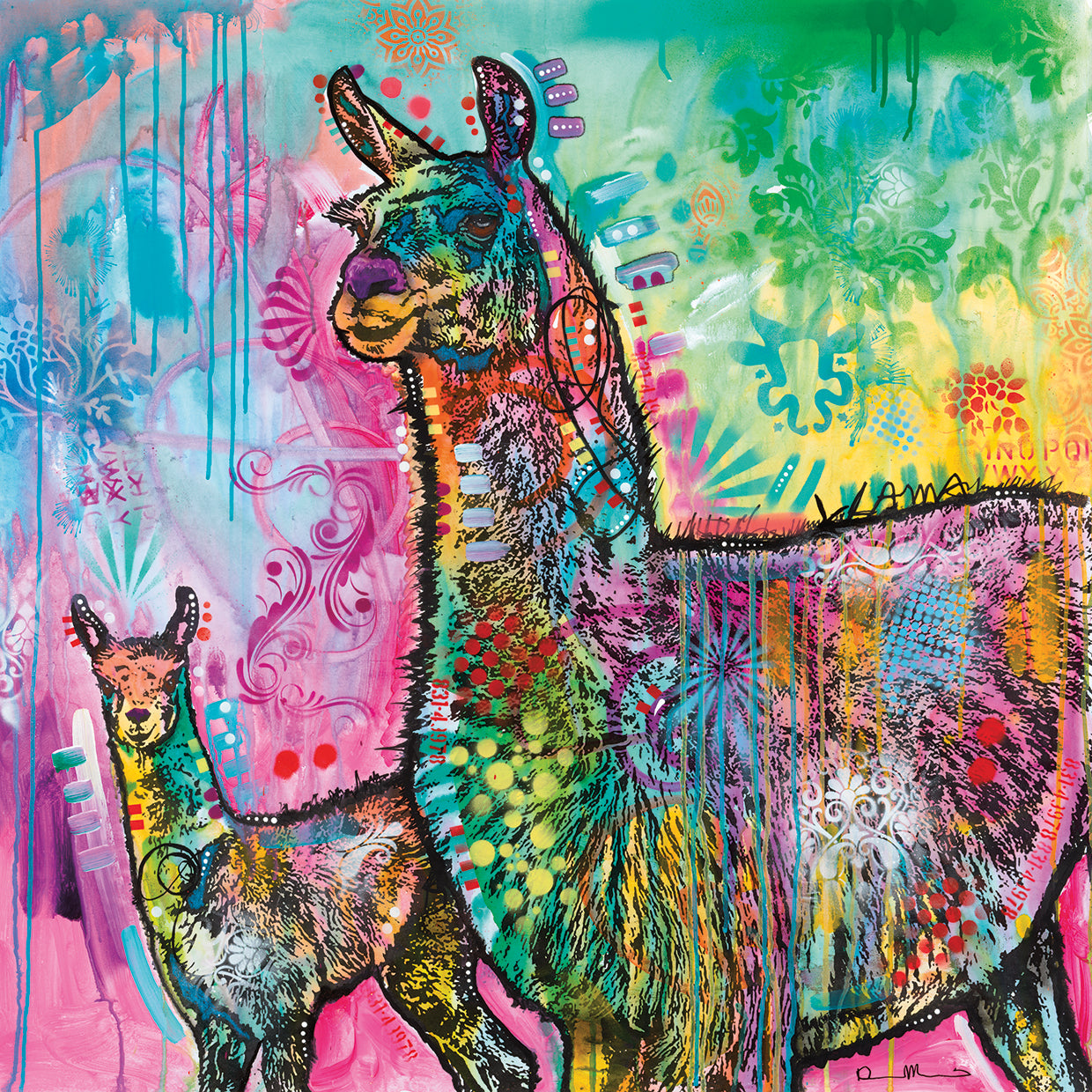 Psychedelic Llama by Dean Russo  - highest quality handcrafted wall art work on large canvas & framed canvas prints