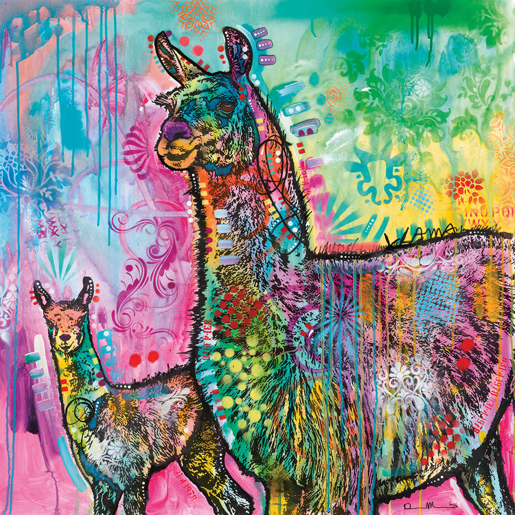 Psychedelic Llama by Dean Russo  - highest quality handcrafted wall art work on large canvas & framed canvas prints