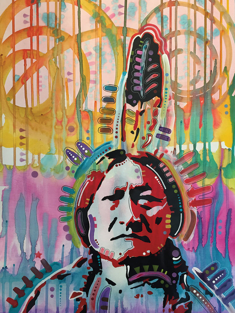 Sitting Bull purple by Dean Russo  - handcrafted wall art work on large canvas & framed canvas prints, made to order