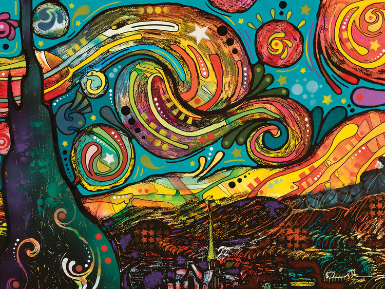 Starry Night by Dean Russo is is a colorful and painterly landscape painting printed on canvas or framed canvas