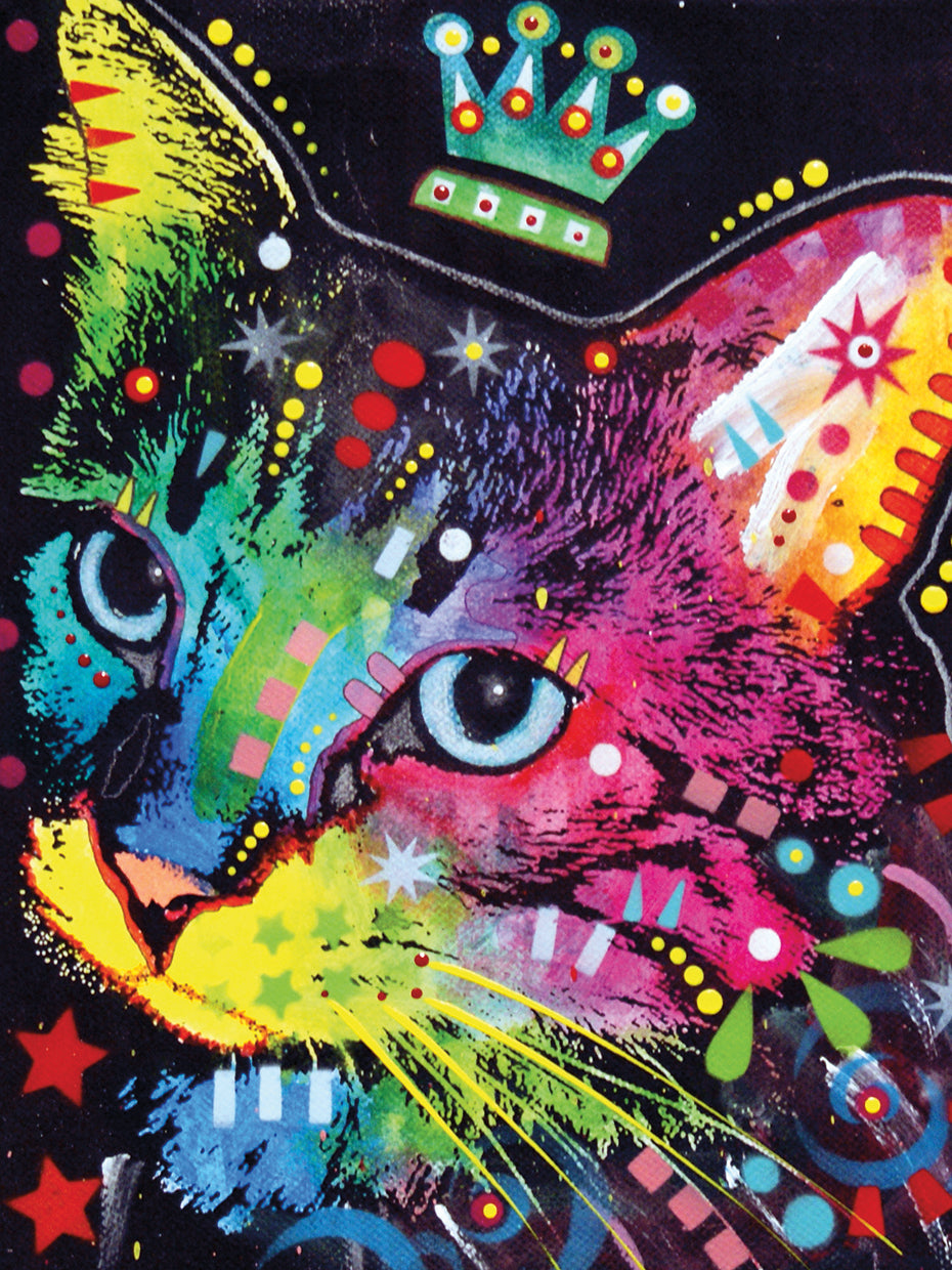 Thinking Cat Crowned by Dean Russo  - handcrafted wall art work on large canvas & framed canvas prints, made to order