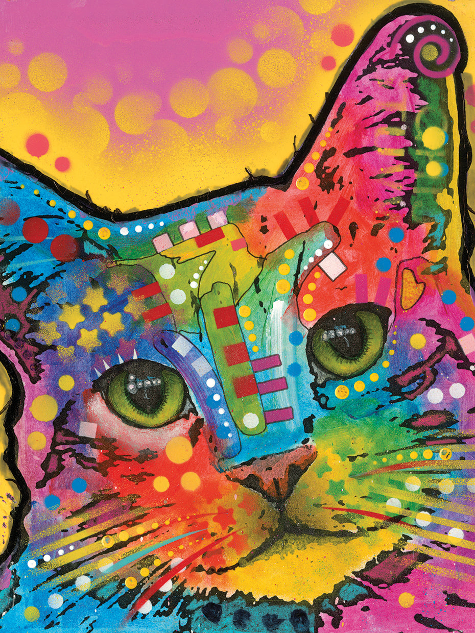 Tilt Cat by Dean Russo  - larger sizes handcrafted wall art work on large canvas & framed canvas prints