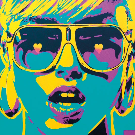 Pop Star 2 by Abstract Graffiti is a colorful pop art portrait painting printed on canvas or framed canvas
