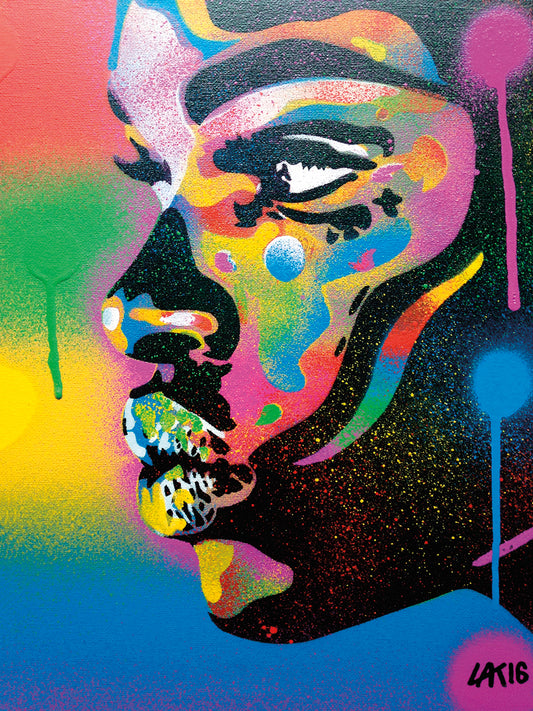 Kiss Series 2 Rainbow by Abstract Graffiti is a contemporary portrait painting printed on canvas or framed canvas