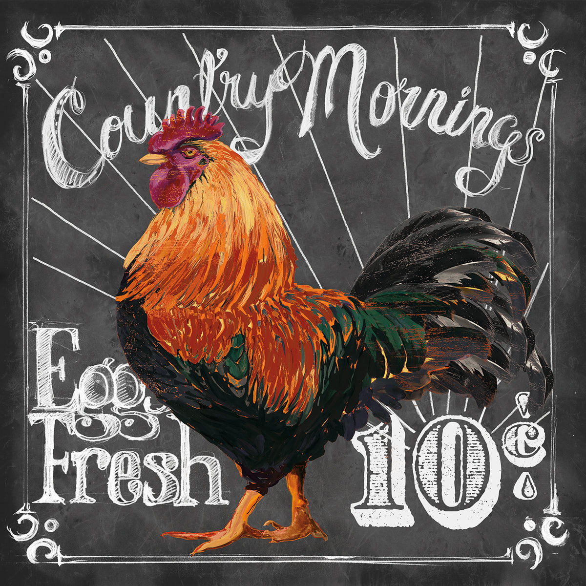 Rooster on Chalkboard I