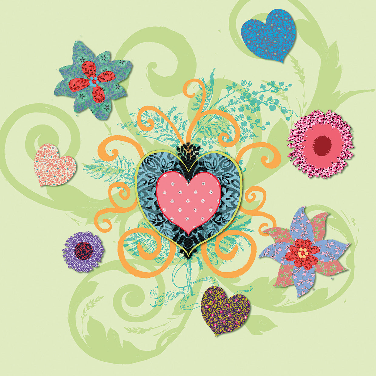 Arte de la lona del corazón grande que remolina